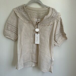 Cleobella short sleeve, button down, cream blouse